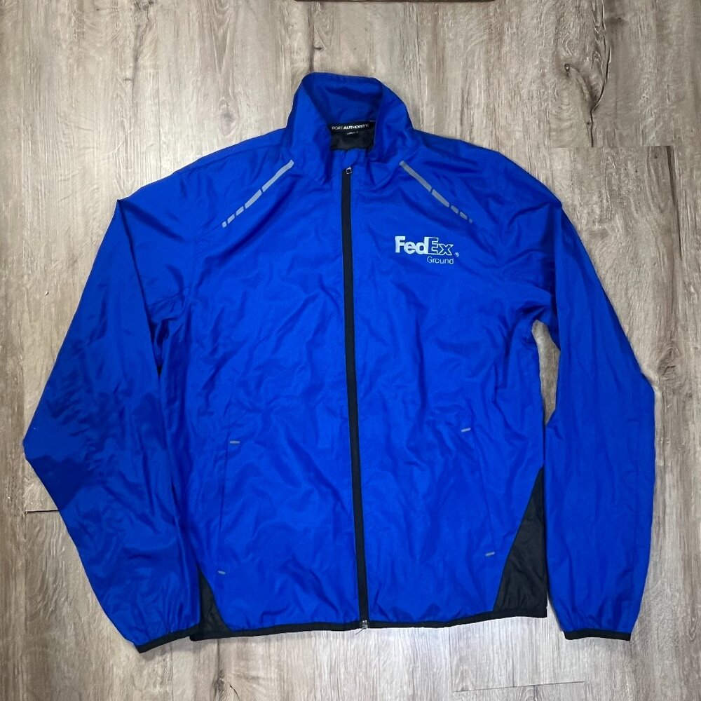 Fedex Ground Windbreaker Full Zip Jacket Blue Mens Size Small Coat